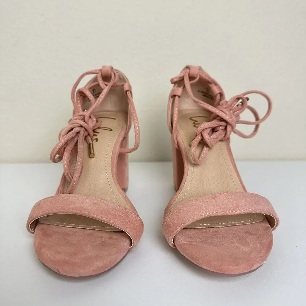 Lulu's Kaira Peach Suede Lace-Up Heels Casual Formal Prom Barbie Womens‎ Size 6
